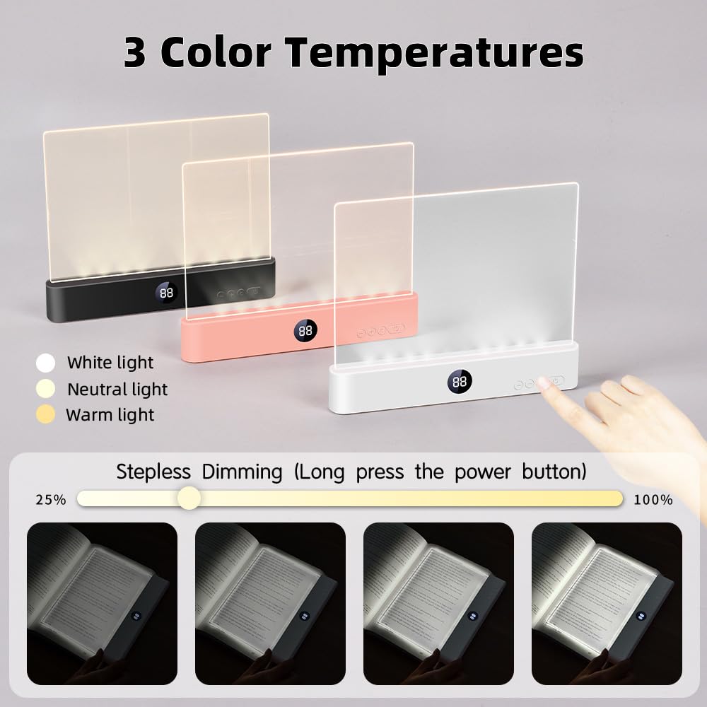 Book Light, 3 Colors Flat LED Reading Lights for Books in Bed with Memory Function Dimming Timer Book Lamp - Image 3