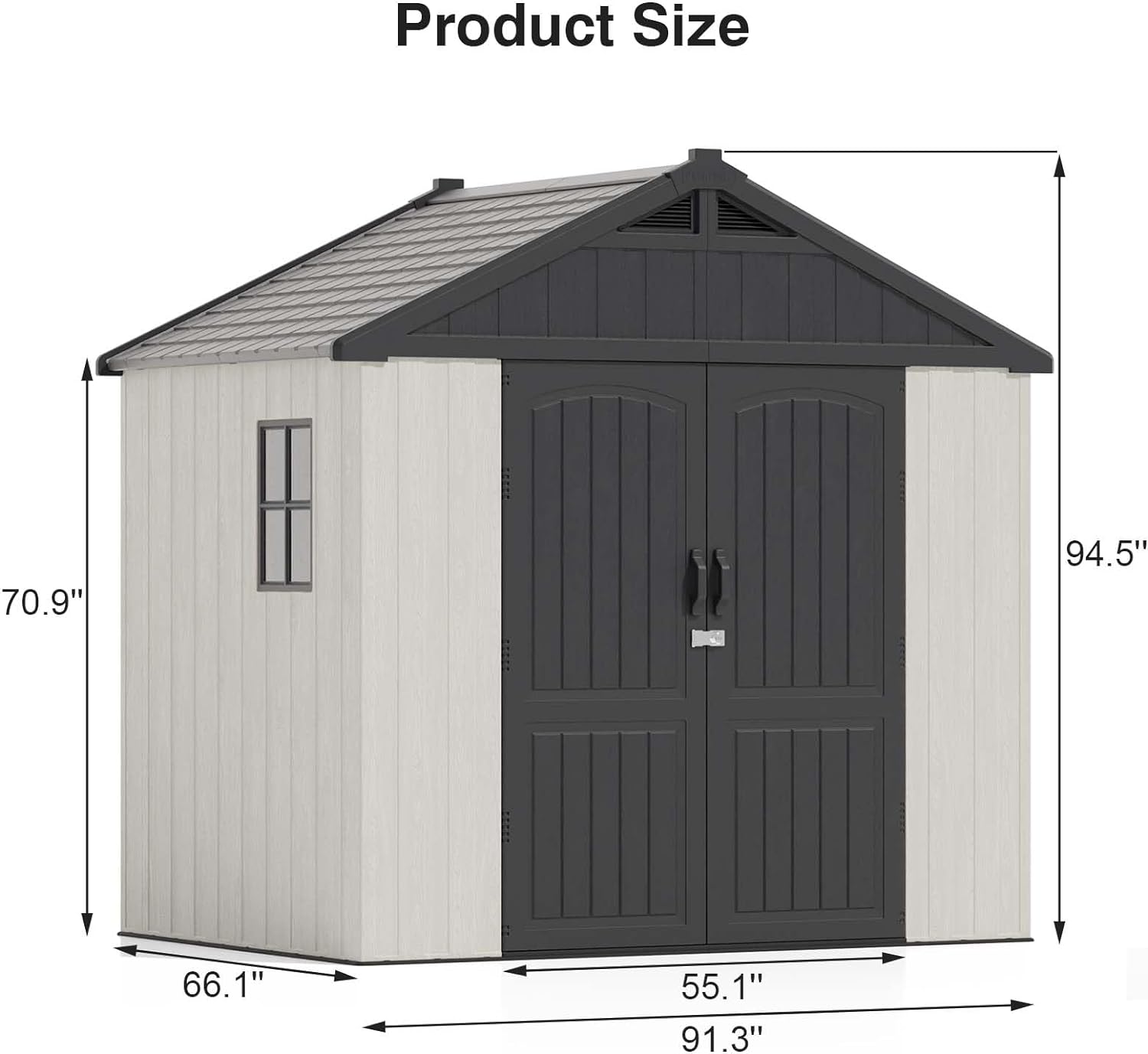 Diagram showing the dimensions of the Patiowell 8x6 FT Outdoor Storage Shed