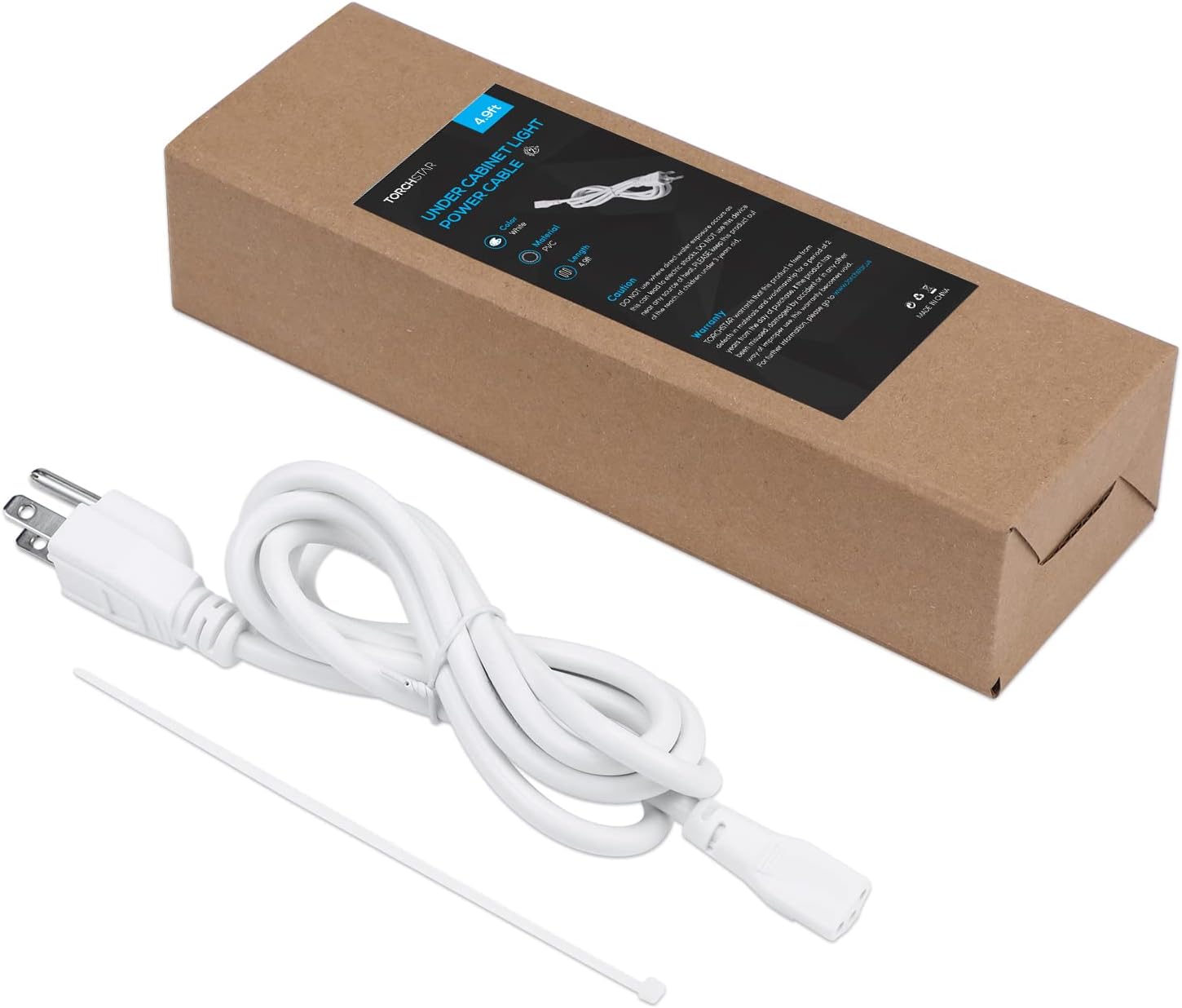 TORCHSTAR 4.9FT Power Cord, LED Under Cabinet Light Power Cable, 120V, Additional Power Cord, Pack of 2