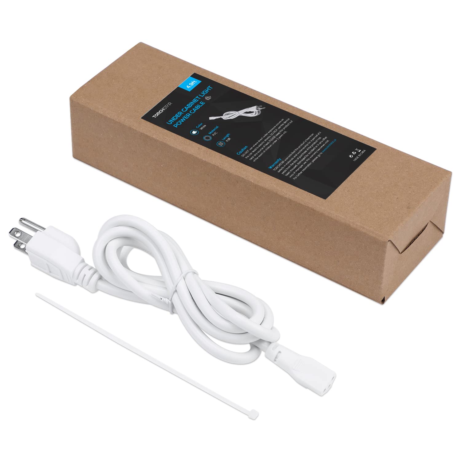 TORCHSTAR 4.9FT Power Cord, LED Under Cabinet Light Power Cable, 120V, Additional Power Cord, Pack of 2