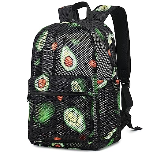 Dezcrab Mochila de malha para meninas, crianças, adolescentes, mochilas escolares femininas, mochilas de praia semitransparentes, Abacate, Clássico