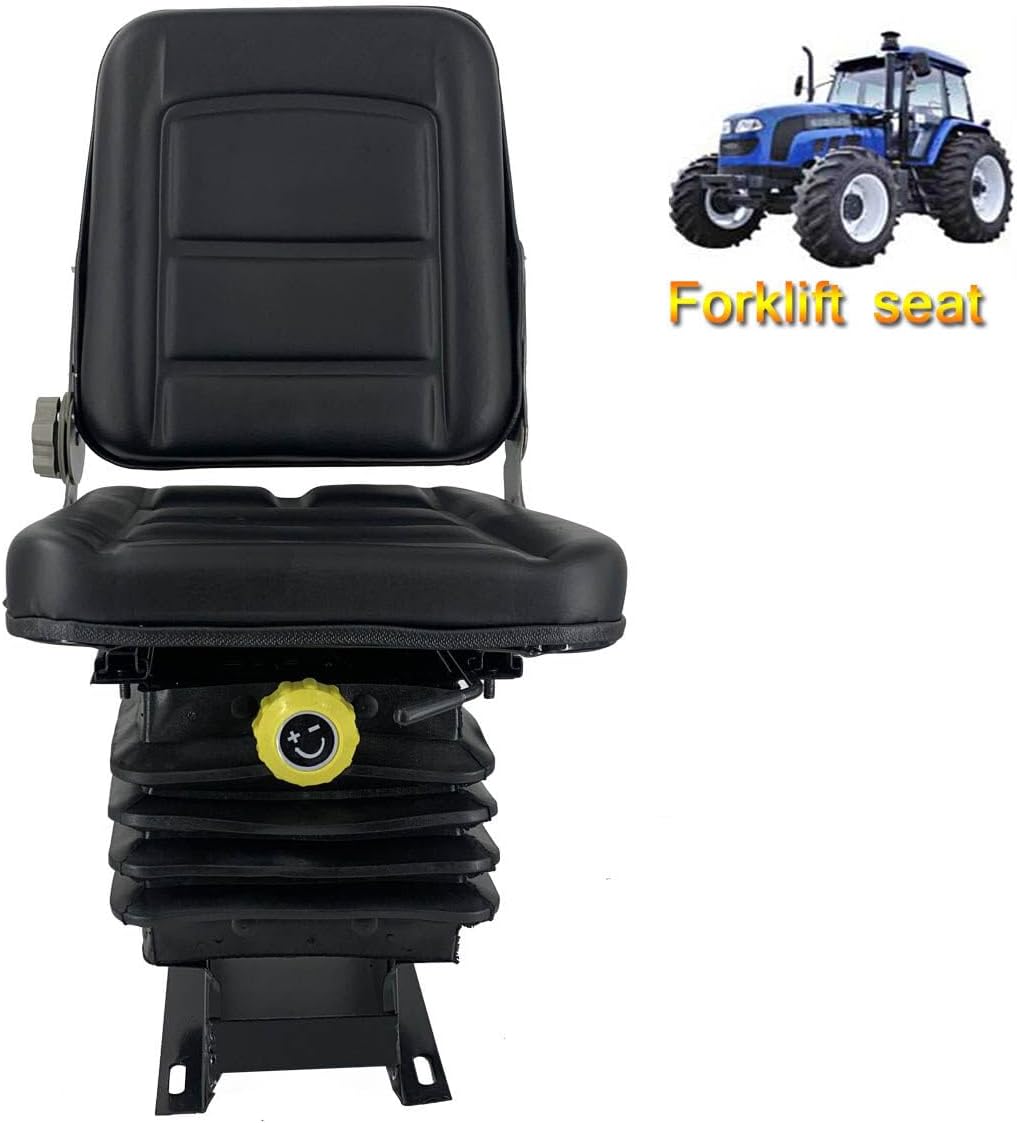 Suspension Tractor Seat, Adjustable Universal Replacement Seat W/Backrest, Compatible with Excavator Skid Loader Dozer Black