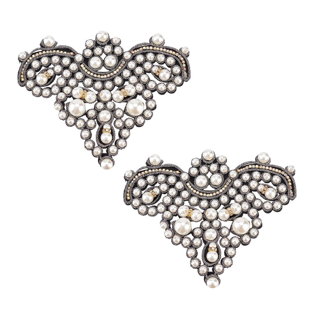 FINGERINSPIRE 2PCS Pearl Shoe Patches Black Sew on Rhinestone Imitation Pearl Beaded Applique DIY Crafts Applique Patches Glitter Pearl Floral Pattern Patches Decorative Appliques for Costume Decor
