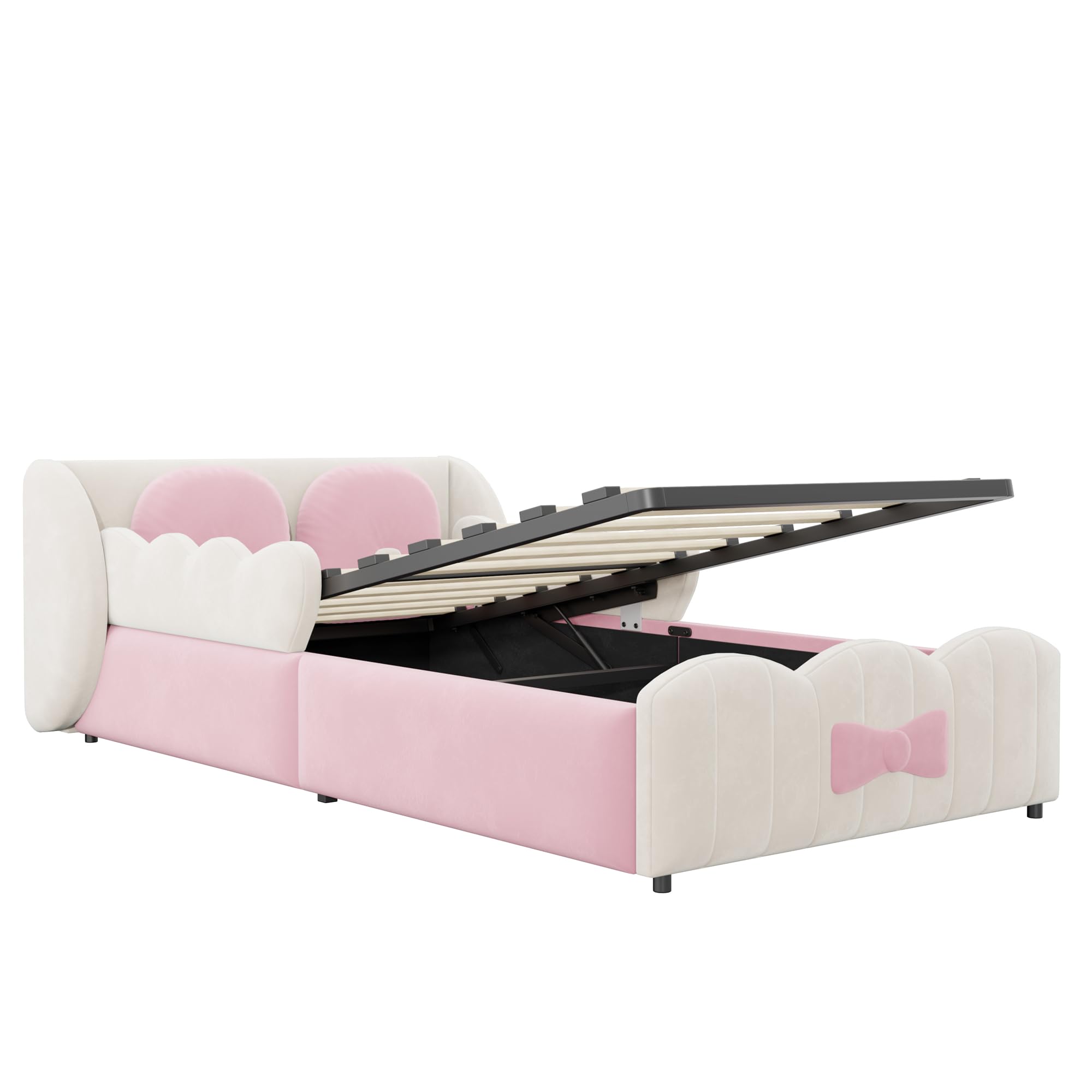 Cama Canapé 90x200 con Almacenamiento Integrado Cama Tapizada con Elevación Hidráulica Single Bed con Dos Cojines Decorativos sin Colchón Tapizado de Terciopelo para Vivienda Beige