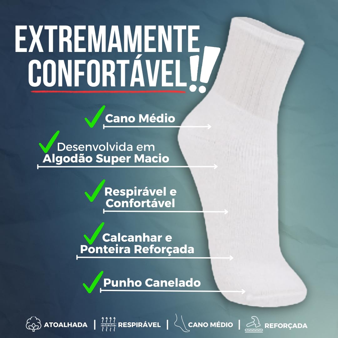 Kit 12 Pares de Meia Cano Médio Trifil Sola Atoalhada Algodão Masculino Adulto em promoção! Veja a oferta e mais achadinhos de Moda íntima 4 Hoje é o melhor dia para comprar Kit 12 Pares de Meia Cano Médio Trifil Sola Atoalhada Algodão Masculino Adulto com aquele preço maroto! Promoção! Aproveite a oferta! 4