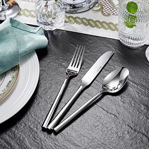 KEAWELL 30-Piece Hexagon Cutlery Set, 18/0 Stainless Steel, Mirror ...