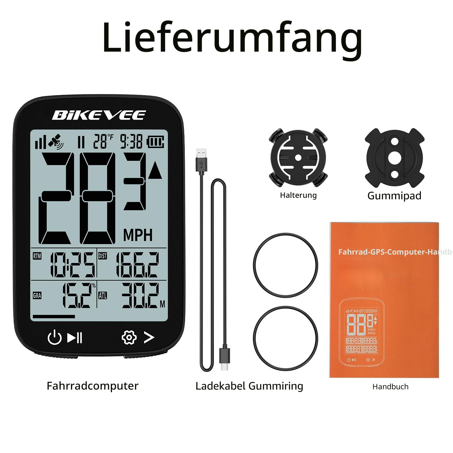 GPS Fahrradcomputer Kabellos Wasserdicht 2.4 Zoll FSTN Display IPX7 28h Akkulaufzeit Leichtes Fahrrad Tacho mit Geschwindigkeit Distanz Höhe Temperatur Gradient