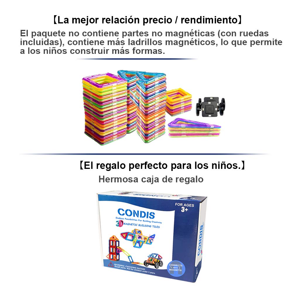 CONDIS Bloques de Construcción Magnéticos para niños, Juegos de Viaje Construcciones Magneticas imanes Regalos cumpleaños Juguetes Educativos para Niños Niñas de 2 3 4 5 6 7 8 Años，78 Piezas