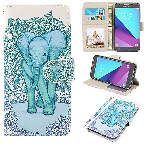 Samsung Galaxy J3 Emerge Case, J3 2017 Case, J3 Prime Case, Amp Prime 2 Case, UrSpeedtekLive J3 Emerge Wallet Case, Premium PU Leather Flip Case Cover w/Card Slots & Kickstand(Elephant)