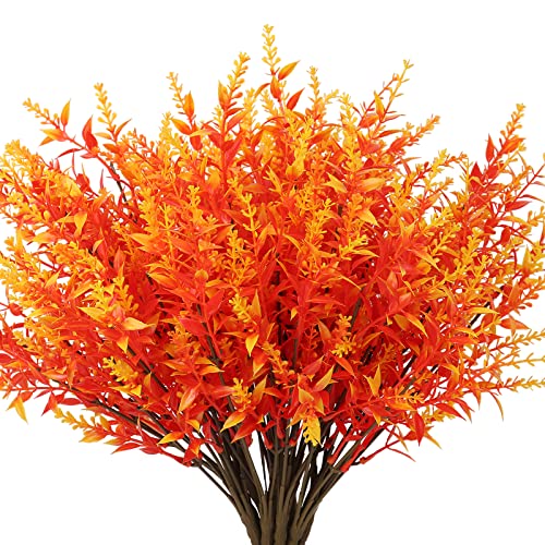 RECUTMS 8 Bundles Autumn Artificial Flowers Plastic Artificial Flowers Outdoor Faux Plants UV Resistant Decorative Artificial Plastic Flowers