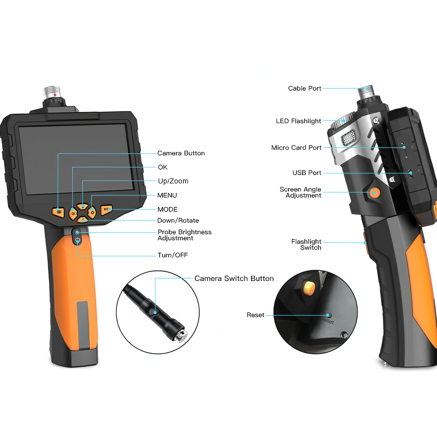 NTS300 Cámara de inspección de 5.0 Pulgadas Endoscopio Industrial Digital Cámara 1080P HD cámara de inspección de tuberías de desagüe Borescopio (Lente única-5.5mm-3m)