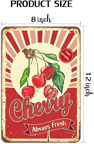Miniatura 2 de Letrero decorativo de hierro de aspecto retro de cereza de fruta fresca, 8 x 12 pulgadas, para decoración del hogar, cocina, dormitorio, granja,
