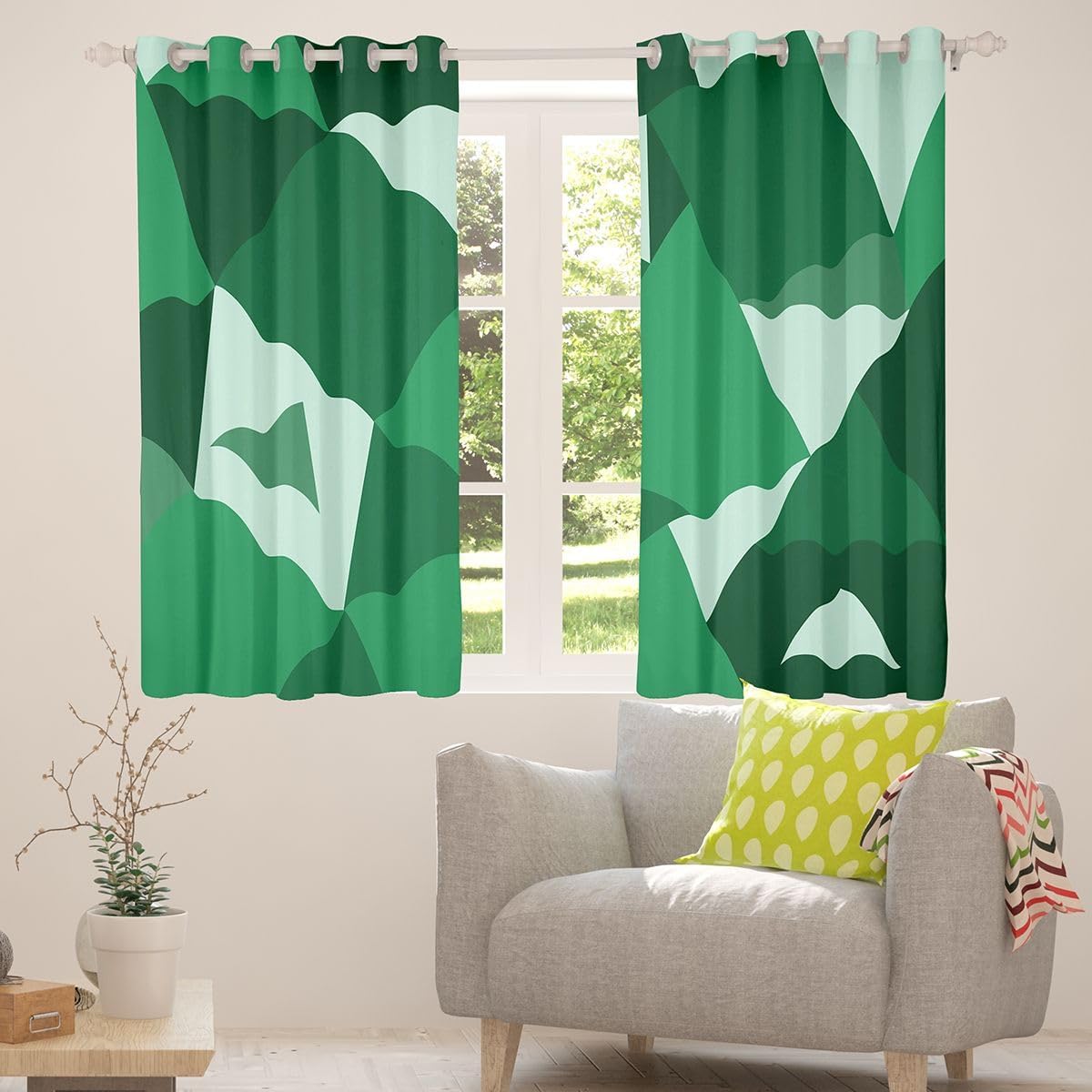Feelyou FeelyouGeometric Curtains for Bedroom Living Room Black and Green Blackout Shades Abstract Room Darkening Curtain Modern Art Window Treatments, 2 Panels 38 x 45 Inch Luxury image 4