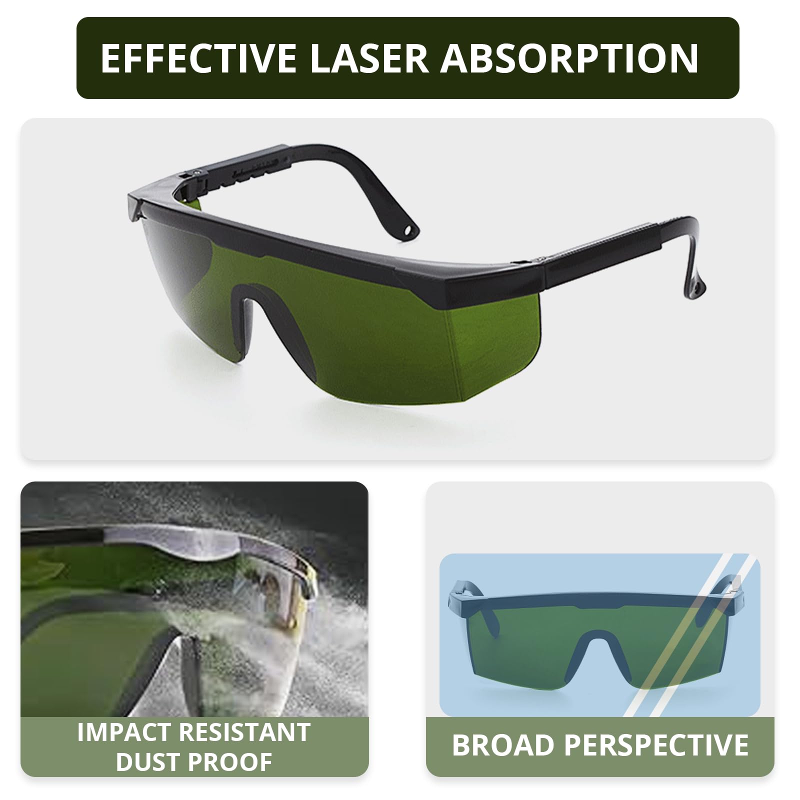 ShiningUU IPL Laser Safety Glasses 190-2000nm Laser Eye Protection for Hair Removal & Red Light Therapy, Green - Image 4