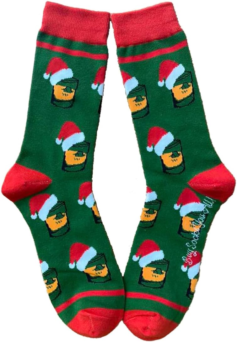 Bourbon Glasses with Santa Hats Men's Socks | Bourbon Gift for Men Funny Novelty Fashion Dress Socks | Unique Stocking Stuffer for Bourbon Whiskey Lovers - Image 7