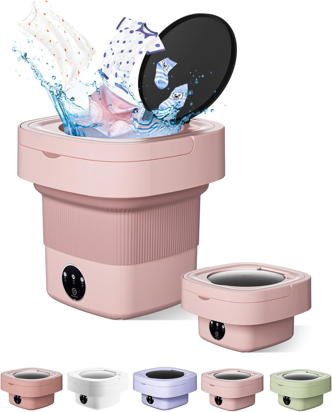 Portable Washing Machine, 9L Mini Laundry Washer with 3 Modes Cleaning for Underwear, Baby Clothes, Sock, Small Delicates. Foldable Washer and Dryer Combo for Apartment, Home, Hotel, Camping,RV(Pink)