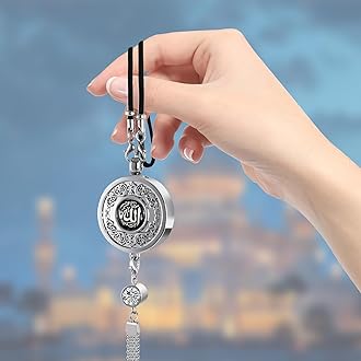 Zinc Alloy Arabic Calligraphy car air freshener Hanging Ornament Double Sided Engraved refillable with Perfume Long Lasting Fragrance Brings Peace and Blessings fits All Vehicle Types