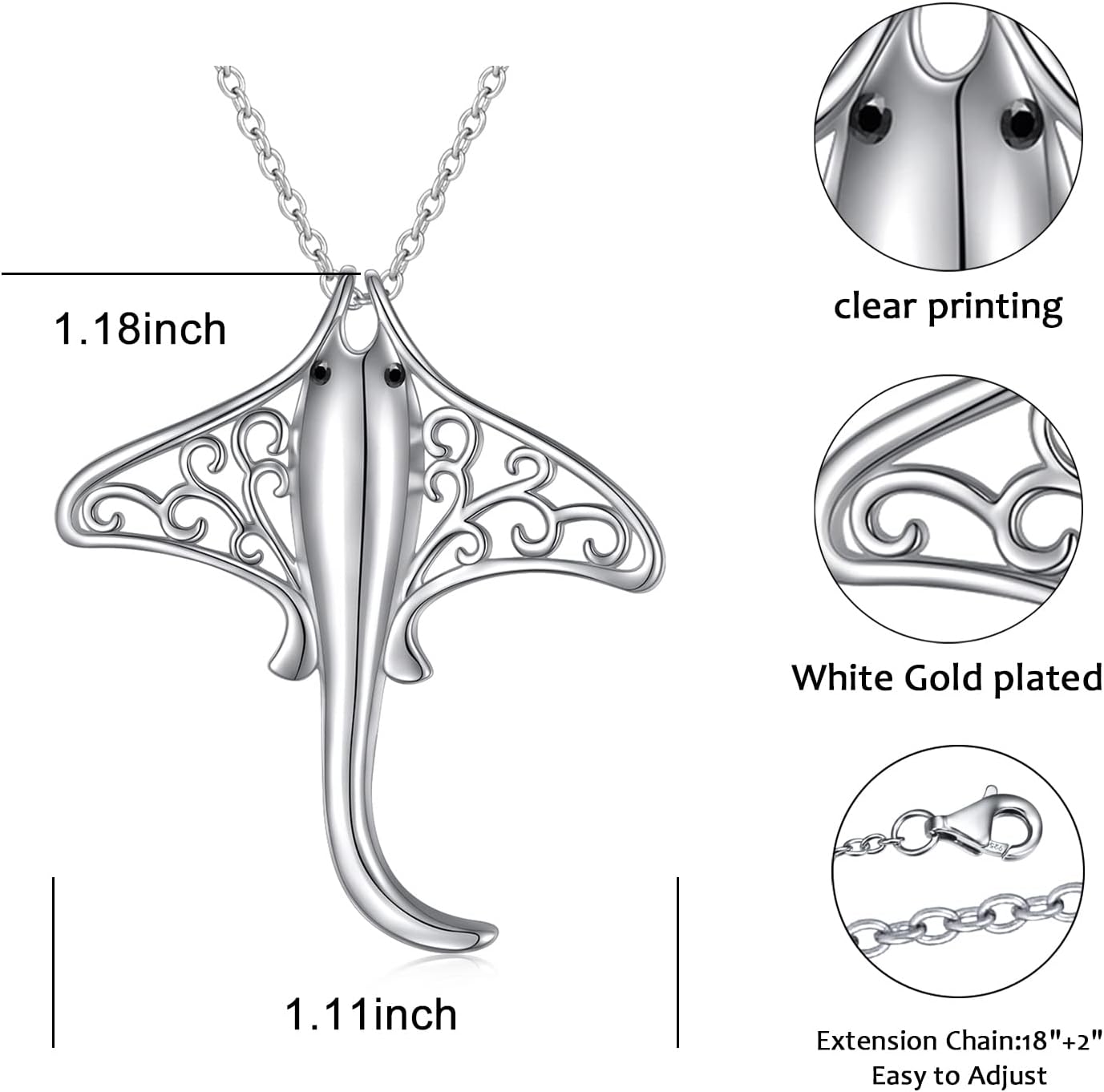 Ladytree 925 Sterling Silver Stingray Necklace Manta Ray Turtle Dolphin Charm Tortoise Necklace Sea Animal Tree of life Jewelry Sea Lover Gifts Birthday Christmas Gifts for Women