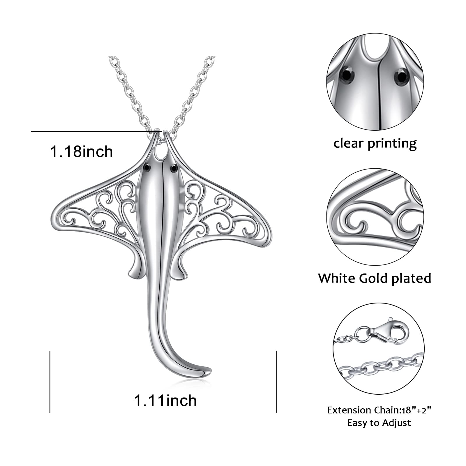 DAOCHONG Rochenhalskette aus 925er-Sterlingsilber, Meerestier, Mantarochen-Anhänger, Halskette, Schmuck für Damen, Teenager, Mädchen, Herren