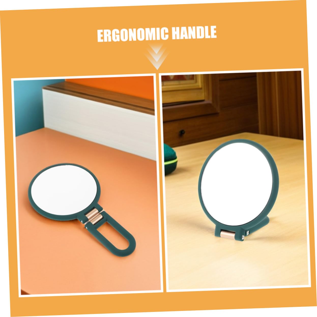 Homoyoyo 2 Piezas Espejo de Mano Doble Cara Plegable Aumento para Maquillaje y Afeitado con Mango Ergonómico Compacto y Ligero Espejo Portátil para Viaje y Escritorio