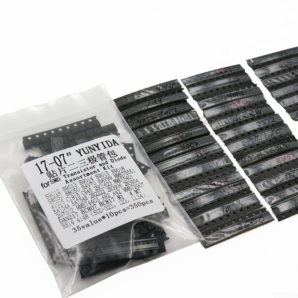 Kit di 350 transistor e diodi per SMD con 35 valori assortiti per l'uso in vari sistemi elettronici e riparazioni