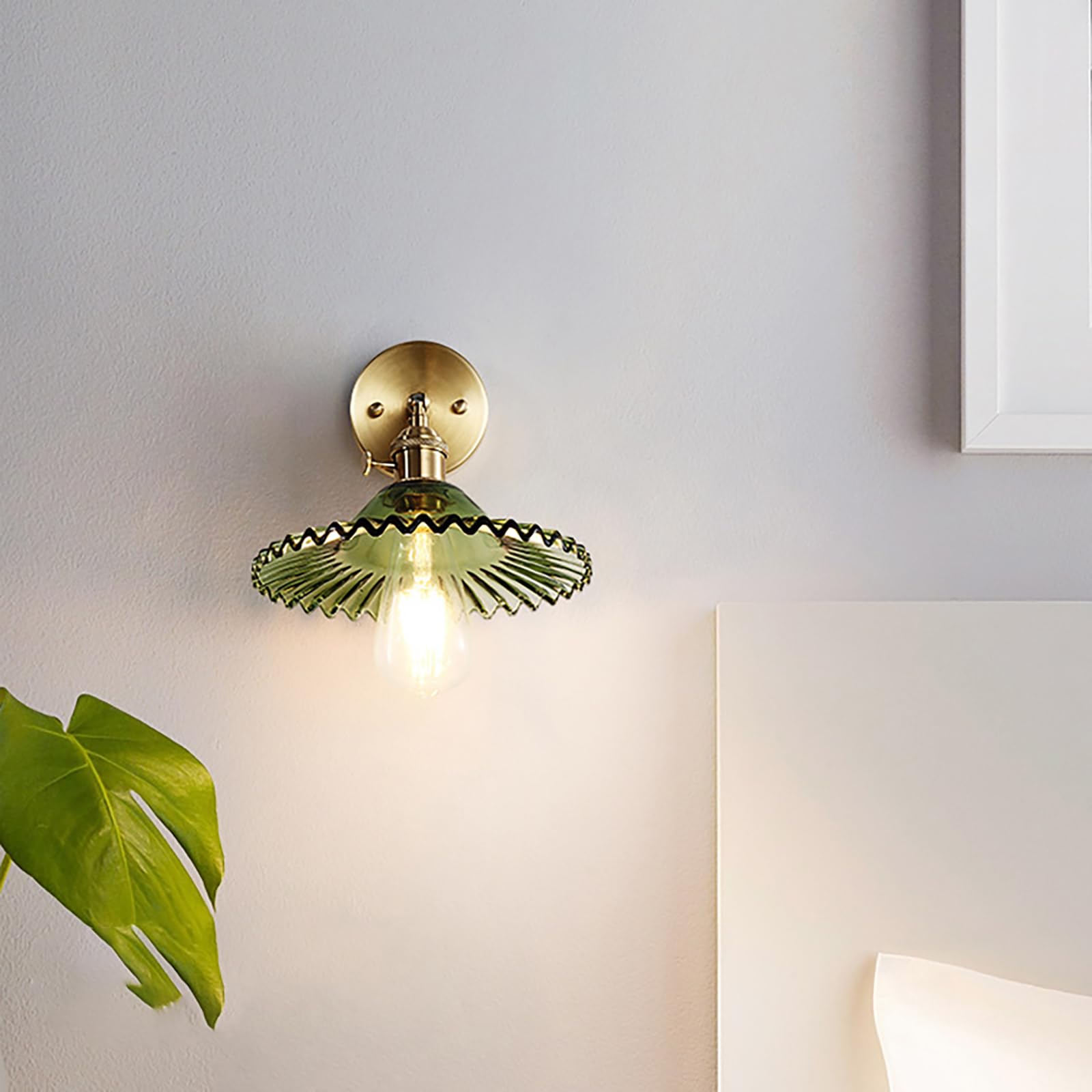 2 Pack Lámparas de Pared con Pantalla de Cristal, Iluminación de Pared Moderna E27, Lámparas de Pared de Cristal Verde, Lámparas de Pared Ajustables para Dormitorio Baño Salón