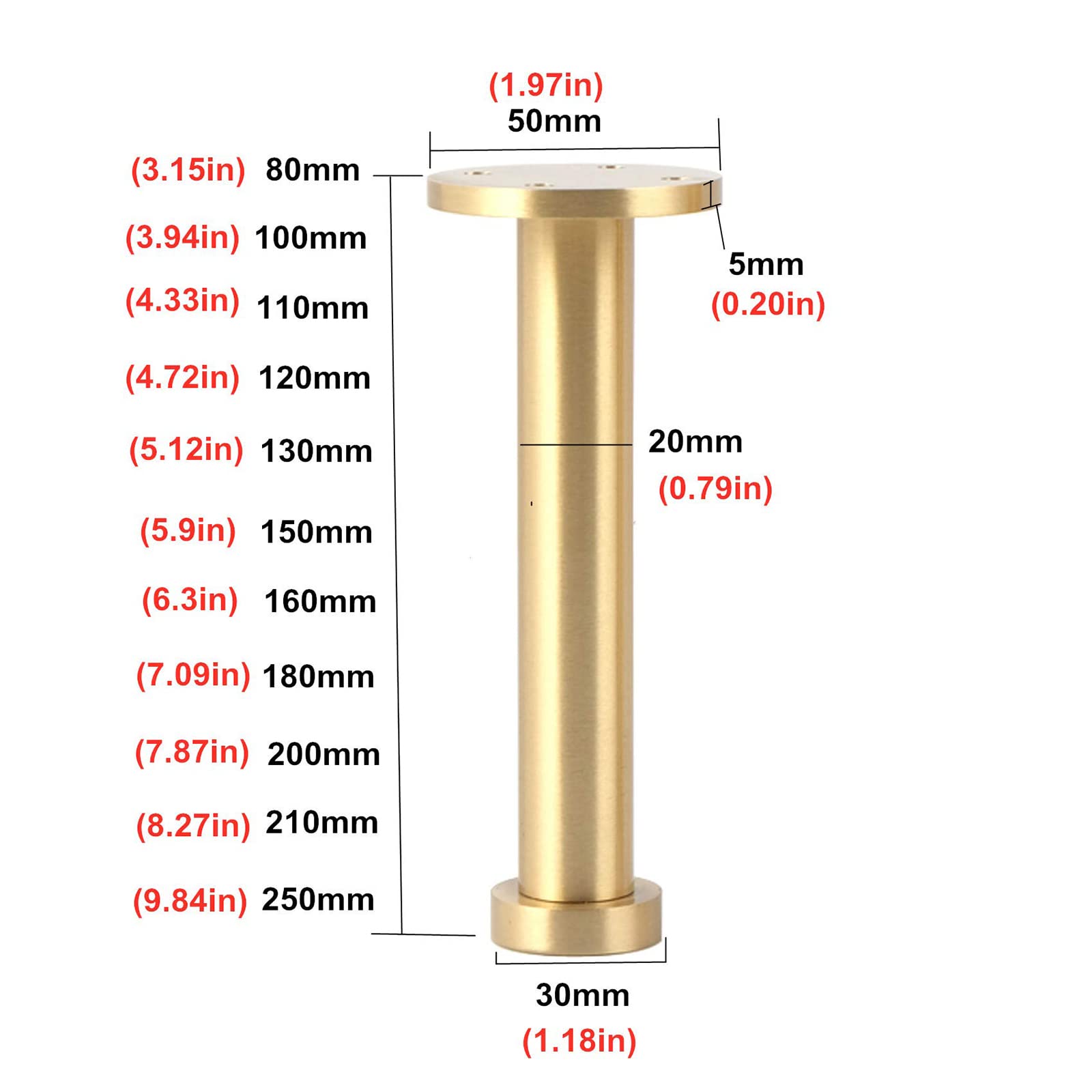 Juego de 4 Patas de latón Ajustables para Muebles, sofá, Mesa de Centro, TV, Mueble de baño, Patas con Tornillos, Kit de Patas hexagonales de 160 mm/6,3 Pulgadas.