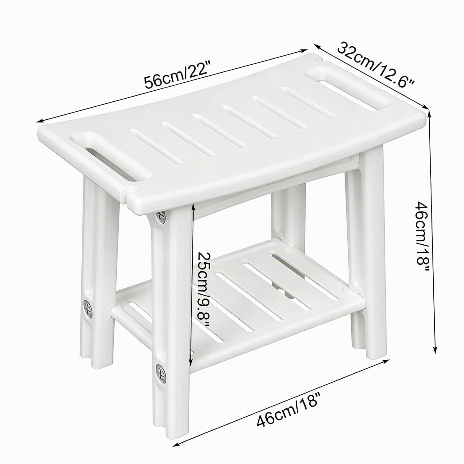 Taburete Ducha，Asiento Impermeable con Estante para Baño, Banco Antideslizante para Interior y Exterior,Asiento de Ducha con Soporte para Cabezal de Ducha,Blanco (Blanco)