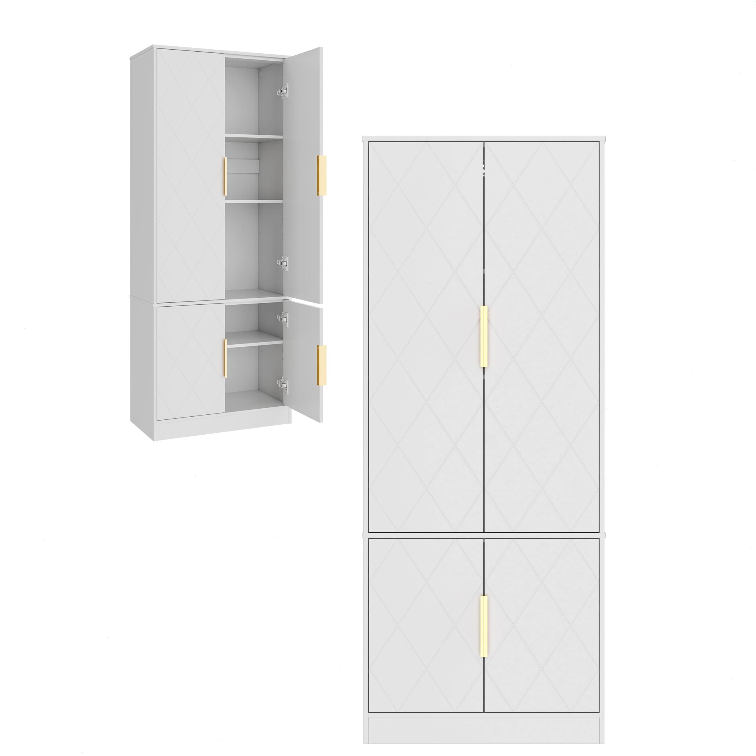 UEV Hochschrank mit 4 Türen, Kücheschrank, Badzimmerschrank Mehrzweckschrank Aktenschrank mit verstellbare Ablage vielseitig einsetzbar für Büro, Flur, Küche, Hauswirtschaftsraum 60x30x150cm Weiß
