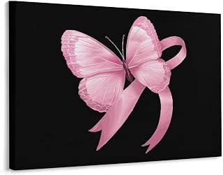 Butterfly Breast Cancer Awareness Funny Canvas Wall Art Print Artwork Picture Painting for Home Office Decoration 12"x16"