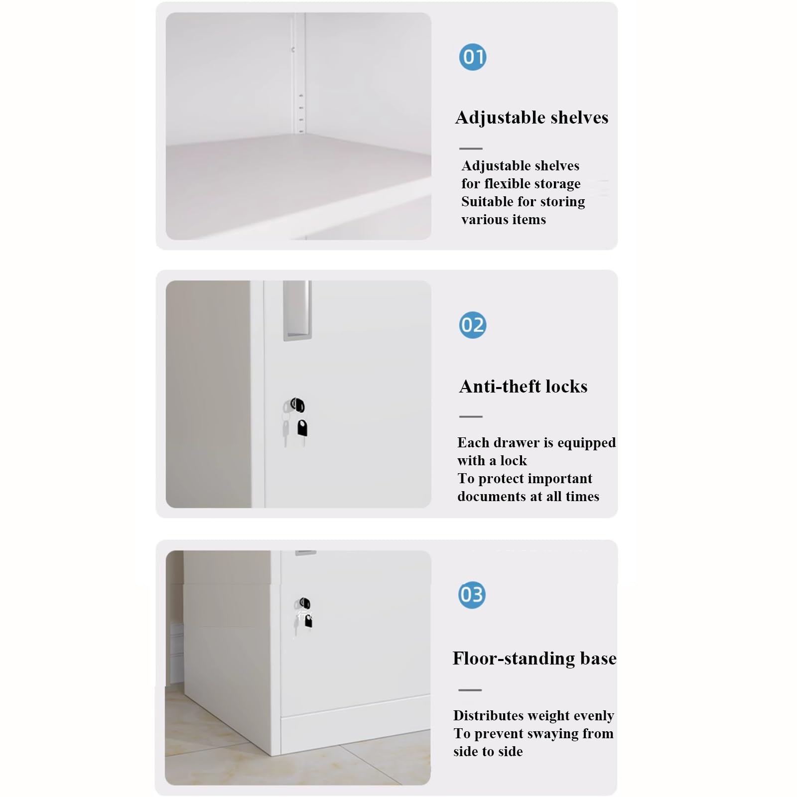Cassettiera con Ante, Serratura con Chiave per Documenti Riservati, Mobile Contenitore per Ufficio, Ideale per Spazi Domestici o Commerciali(Style 4,2 Drawers)