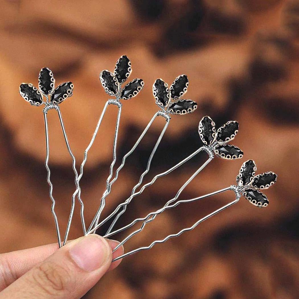 5 Pack C Black Crystal Bride Wedding Hair Pins Rhinestone  display picture 1