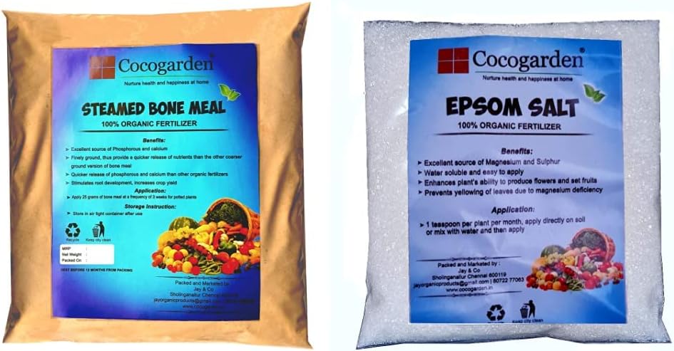 Cocogarden Steamed Bone Meal- Organic Npk(3-15-0) Fertilizer - 900 GMS & Cocogarden Epsom Salt - Magnesium Sulphate 900 GMS Pack