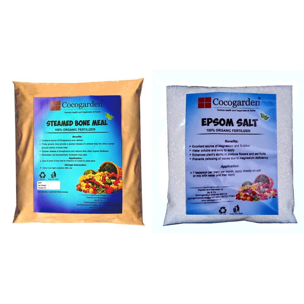 Cocogarden Steamed Bone Meal- Organic Npk(3-15-0) Fertilizer - 900 GMS & Cocogarden Epsom Salt - Magnesium Sulphate 900 GMS Pack