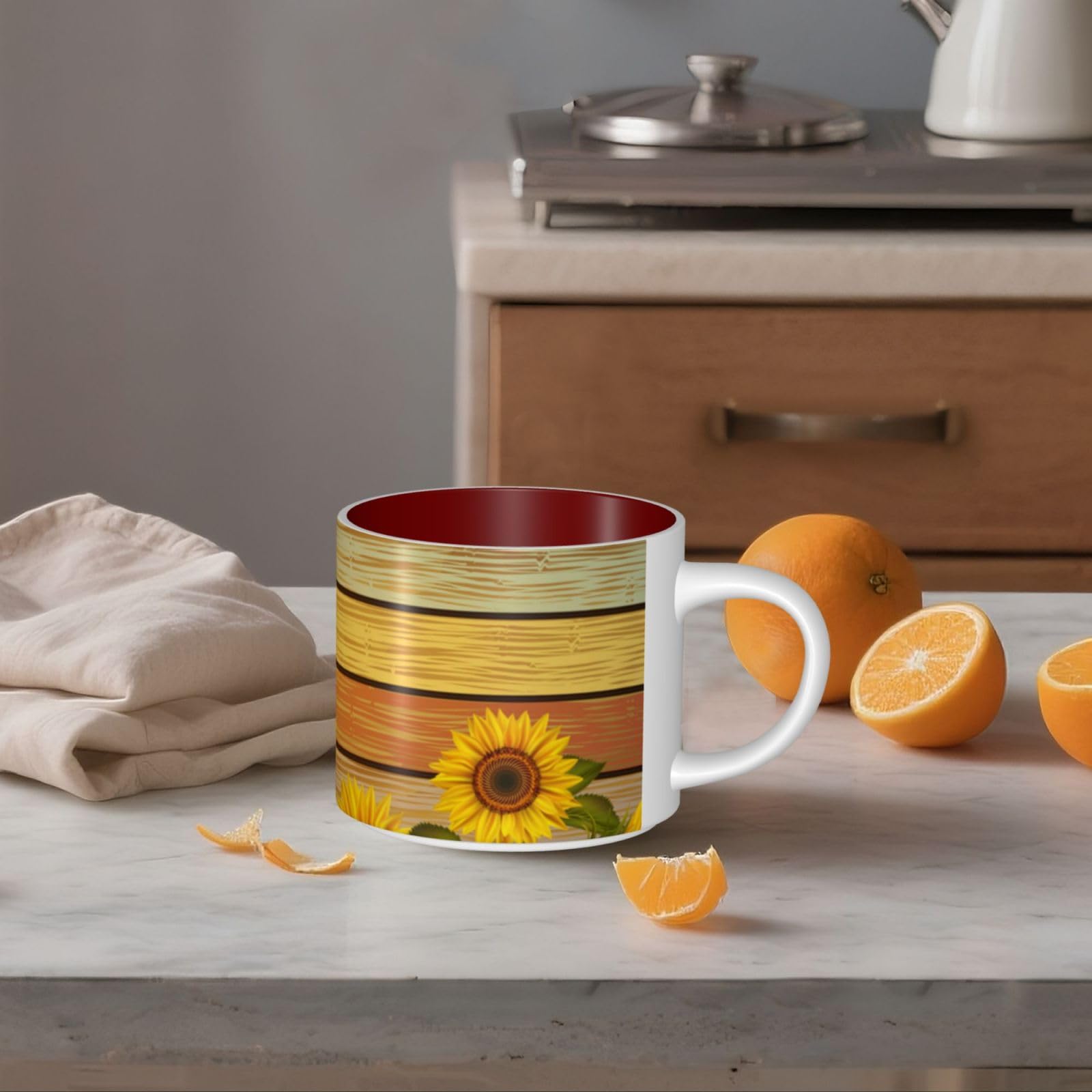 Farbige Holztafel Sonnenblume bedruckt große Kapazität Keramik Tassen Kaffeetasse