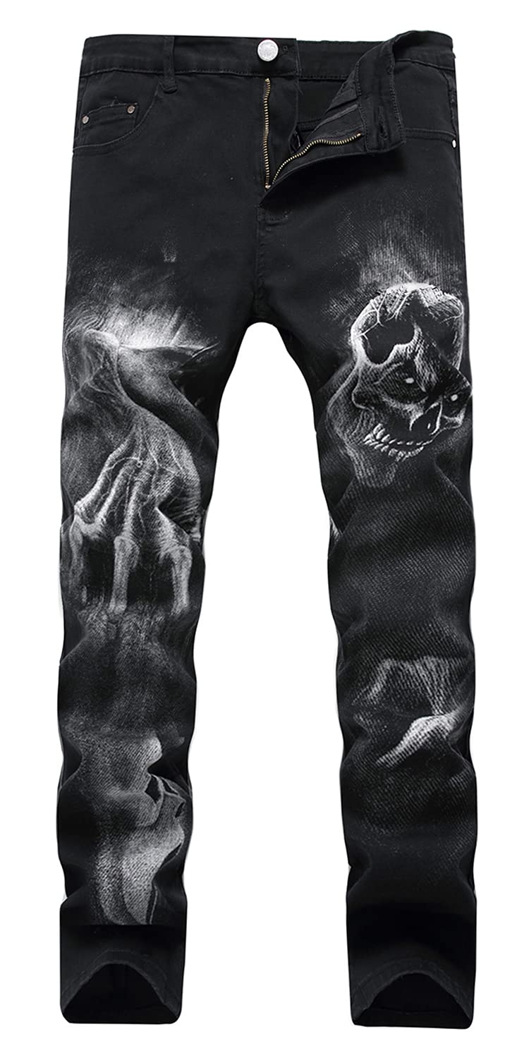 Enrica Men's Fashion Paint Printed Jeans Slim Fit Denim Pants