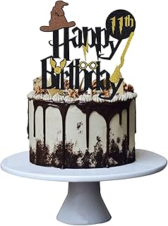 Wizard 11th Cake Topper, Boy and Girl 11 Happy Birthday Party Decoration - Black Glitter Paper