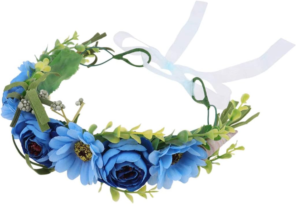 Lurrose 1PC Bridal Headband Adjustable Flower Wreath Head Hoop Halo Floral Crown Garland Headpiece for Weddigng Home Shop Blue - Image 5