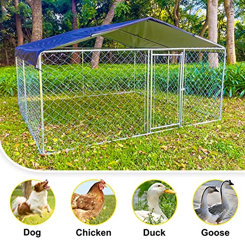 Outdoor-Dog-Kennel-with-Roof-Dog-House-Steel-Fence-with-Waterproof-UV-Resistant-Cover-Dog-Enclosures-for-Backyard-Farm-Use98-98-56FT - Cucciolini Doodles   Outdoor-Dog-Kennel-with-Roof-Dog-House-Steel-Fence-with-Waterproof-UV-Resistant-Cover-Dog-Enclosures-for-Backyard-Farm-Use98-98-56FT
