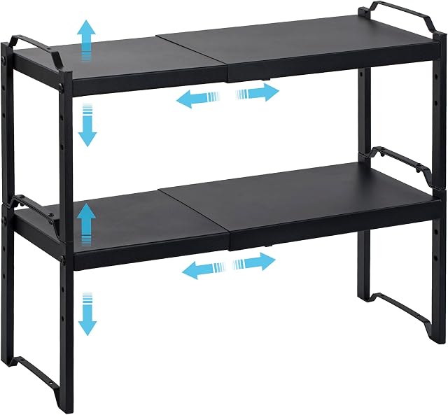 Expandable Cabinet Countertop Shelves, Stackable Shelves Organizers For Kitchen Cabinet Countertop Storage, 2 Pack Counter Cupboard Shelf Rack Organizer, Sturdy Metal Structure, Length:20.5"