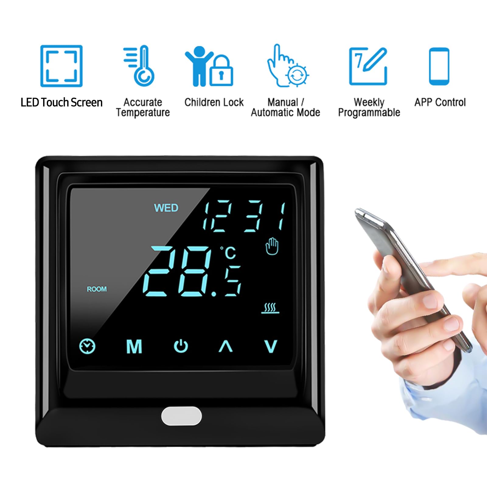 Intelligenter WLAN-Thermostat, 16-A-Temperaturregler mit Internem und Externem Sensor Zur Temperaturkonservierung, Hochpräziser Steuerung und Wöchentlicher Zyklusprogrammierung für die