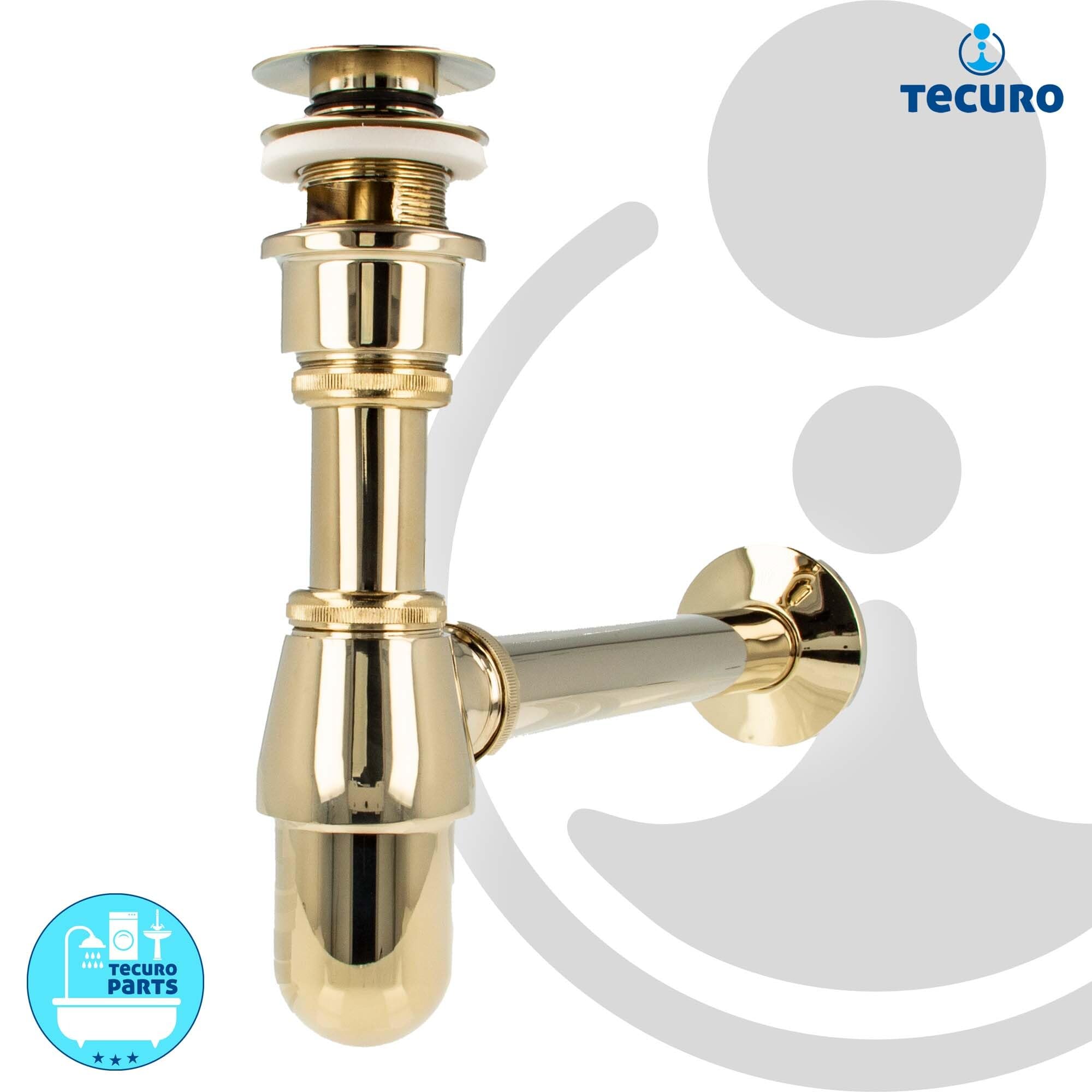 tecuro Siphon mit Pop Up Ablaufventil vergoldet - Universal Set für Waschtisch/Waschbecken
