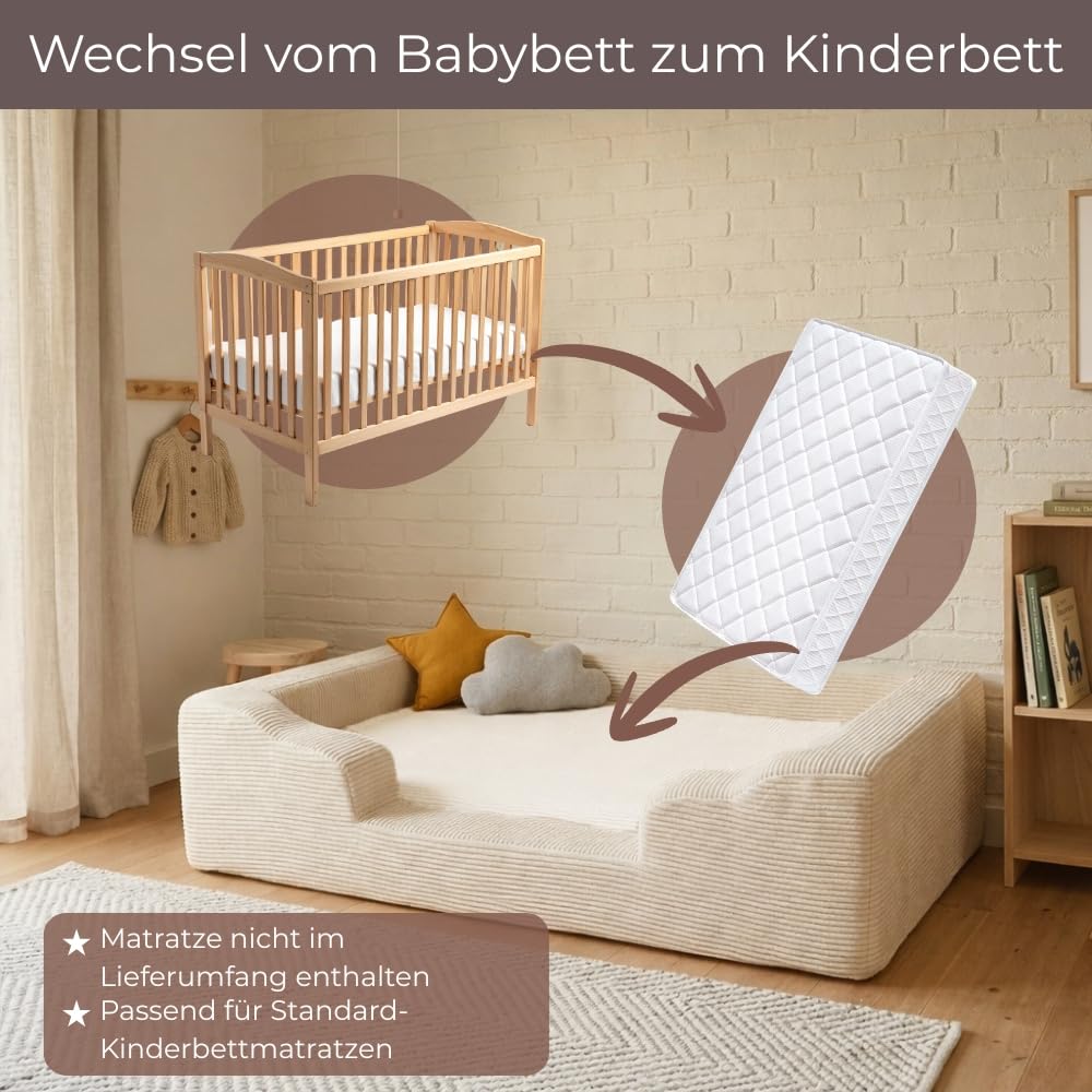 Wonder Space Schaumstoff Bodenbett für Kleinkinder - Weiches Kinderbett mit Abnehmbarem Cord-Bezug, Memory Foam Bettbasis für Kinder 1-5 Jahre, Passt auf Standard Matratze (Grau)