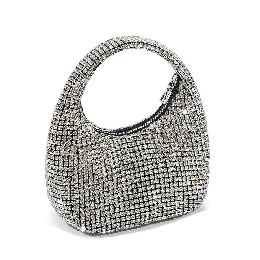 DCNIYT - Bolso de noche con asa de diamantes de imitación, color plateado, con asa superior de cristal, para mujer, bolsos de mano, bolsos de lujo para banquetes, fiestas