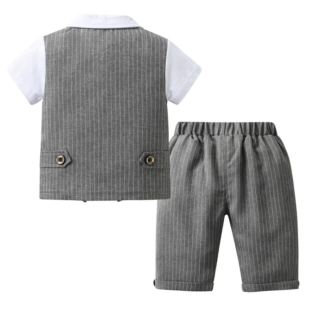 Lito Angels Costume Bebe Enfant Garcon Mariage Vetements de Ceremonie Formelle Ete avec Gilet et Noeud Papillon, Noir Gris