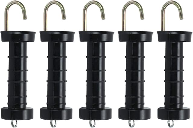 Trintion 5PCS Electric Fence Handles Insulated Spring Tension Gate Handle for Fencing Black
