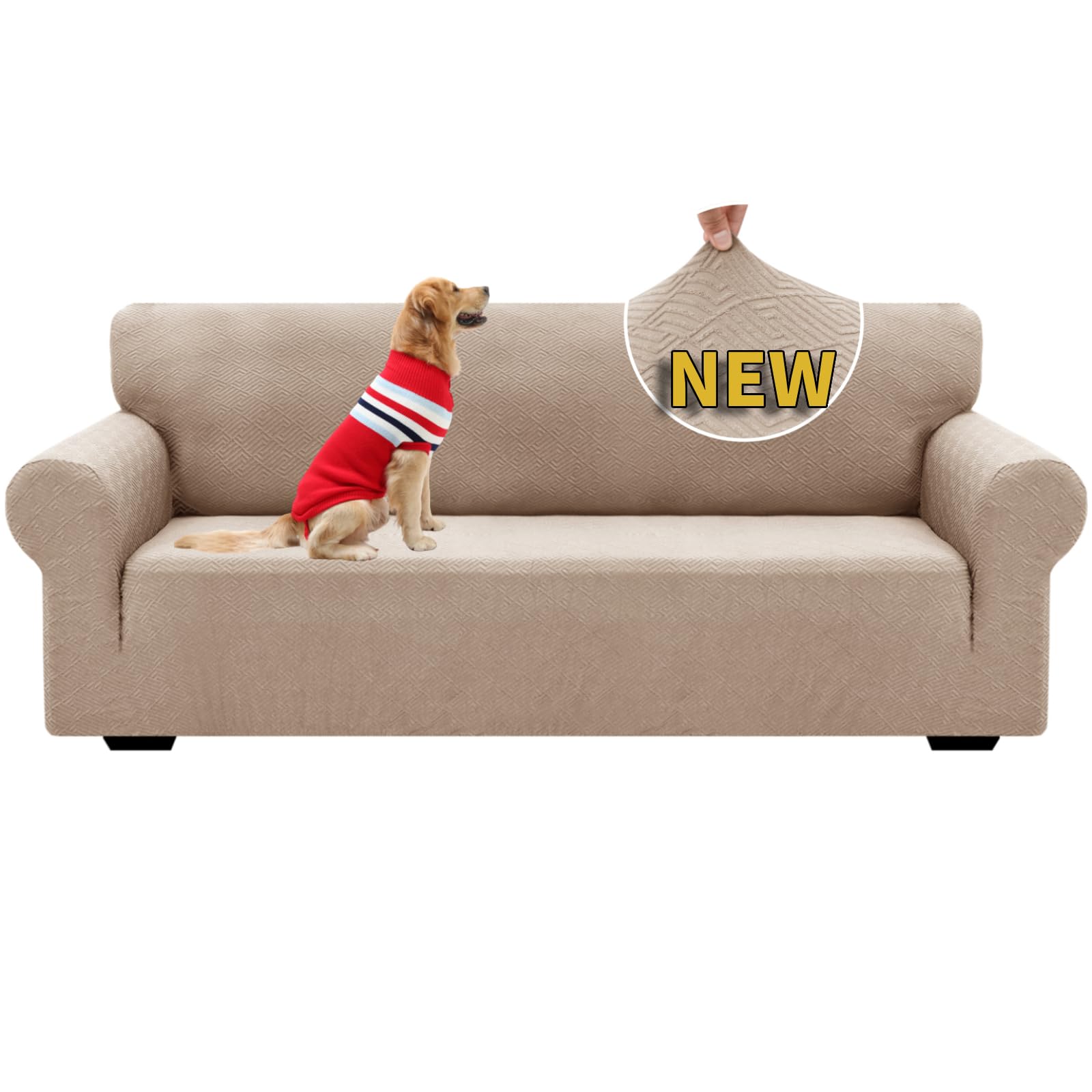 XINEAGE Copridivano 3 Posti Elasticizzato, Fodere Copridivano con Braccioli per Il Soggiorno, 1 Pezzo Copridivani Universale, Copri Divani Antiscivolo per Cani, Animali Domestici, Cachi