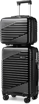 Somago Carry on luggage 20 inch Travel Suitcase Airline Approved Hardside Polycarbonate Lightweight with Spinner Wheels TSA Lock YKK Zippers for Man Woman 14/20, Black
