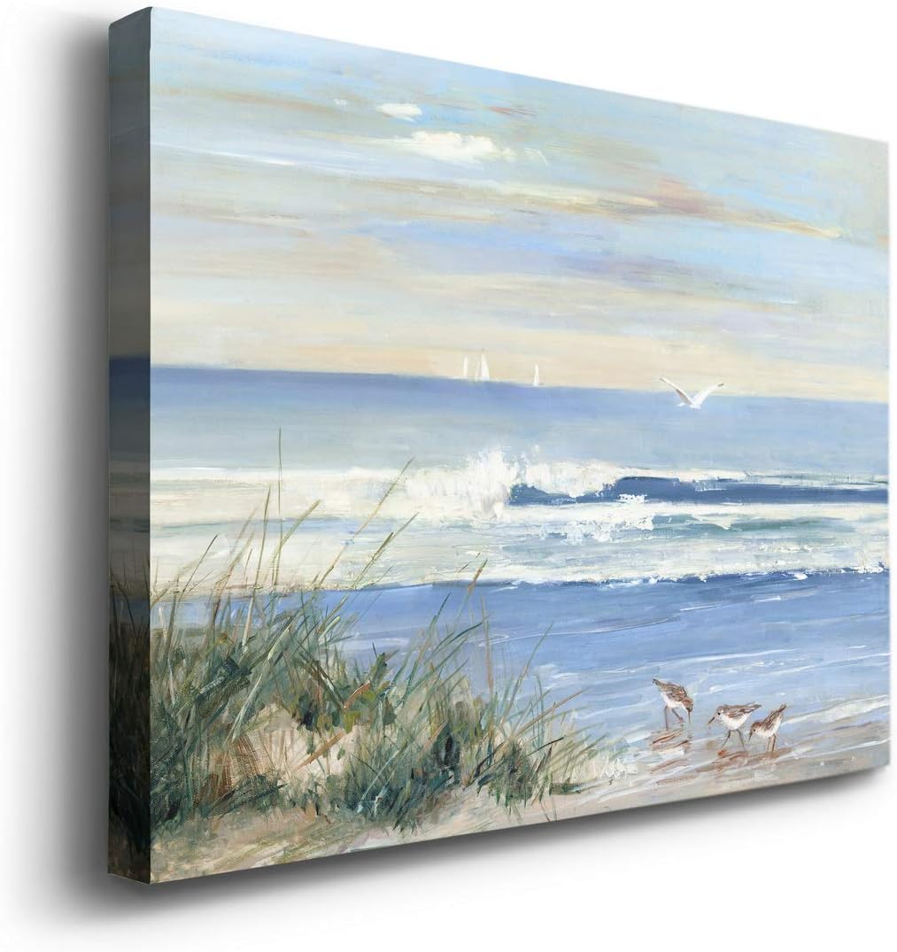 WEXFORD HOME Landscape Picture Canvas Wall Art Print Decoration Painting Ocean Beach Sea Artwork for Living Room Bedroom Office, Ready to Hang, beach combers, 24x32