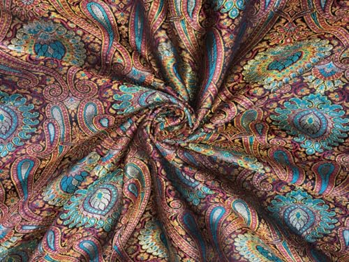 Tissu brocart de soie bleu jacquard or BRO1092 au mètre pour couture